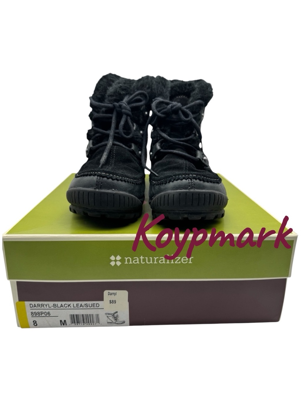 Naturalizer Darryl Black Faux Fur Lace Up Boots with Box - Excellent Condition